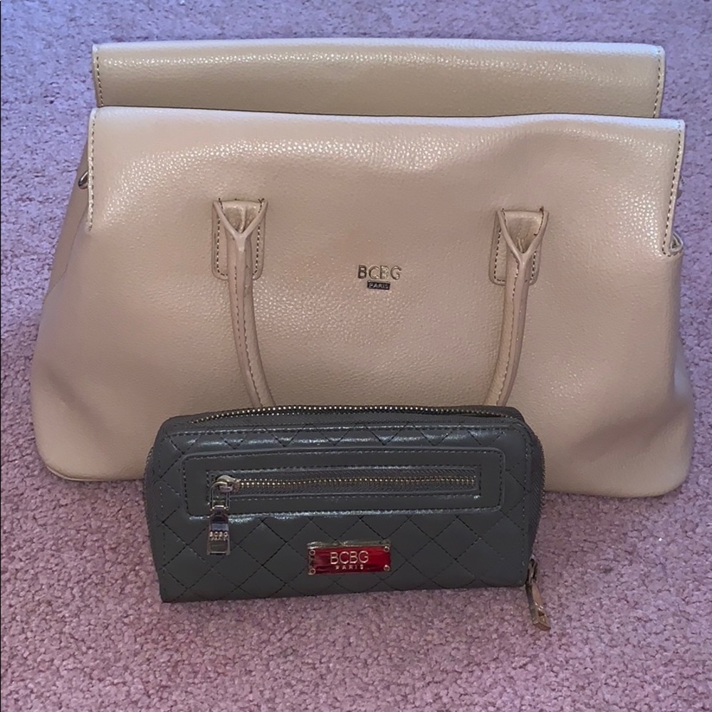 BCBG tan purse with wallet